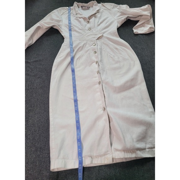 Vintage 80s All That Jazz‎ Midi Dress Tailored White Ruched Waist Button Up XS/S - Picture 14 of 16